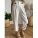 Women Brief Style Solid Color Button Design Elastic Waistband Casual Pants