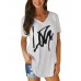 Letter Print V  neck Short Sleeve Irregular Hem Causal T  shirts