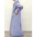 Stripe Print Button V  neck Long Sleeve Loose Shirt Dress