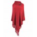 Women Solid Button Irregular Hem Shawl Tassel Sweaters