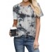 Tie  dye Print Round Neck Short Sleeve Loose Casual T  shirts Women