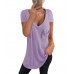 Solid Color V  neck Short Sleeve Chest Pocket Casual T  shirts For Women