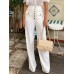 Casual Solid Color High Waist Buttons Zipper Wide Leg Pants For Women