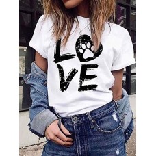 LOVE Print Round Neck Short Sleeve Casual T  shirts For Women