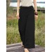 Women Pure Color Casual High Elastic Waisted Plain Wide Leg Pants With Pocket