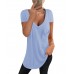 Solid Color V  neck Short Sleeve Chest Pocket Casual T  shirts For Women