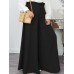 Women Casual Loose Solid Color Lace  Up Elastic Waist Wide Leg Pants With Pockets