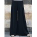 Women Brief Style Solid Color Pleated Mid Waist Loose Wide Leg Pants