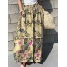 Women Floral Print Elastic Waist Pleated Casual Wide Leg Pants With Pocket