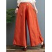 Women Floral Pattern Elastic Waist Casual Wide Leg Pants With Pocket