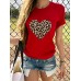 Leopard Print Love Print Round Neck Causal T  shirts For Women