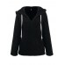 Women V  neck Hooded Solid Color Fleece Coats