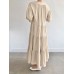 Solid Button Half Sleeve V  neck Loose Casual Maxi Dress