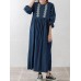 Ethnic Embroidery Long Sleeve Loose Casual Dress