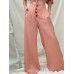 Women Casual High Rise Loose Fit Wide Leg Solid Pants with Side Pockets