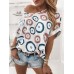 Women Abstract Floral Print One Shoulder Half Sleeve Design T  Shirts