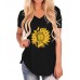 Sunflowers Print V  neck Short Sleeves Casual Loose Irregular Hem T  shirts
