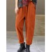 Women Corduroy Elastic Waist Side Pockets Solid Color Ankle Length Casual Pants