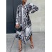 Chain Print Irregular Button Long Sleeve Lapel Maxi Shirt Dress