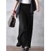 Women Pure Color Casual High Elastic Waisted Plain Wide Leg Pants With Pocket