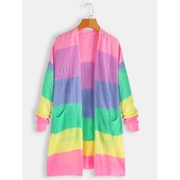 Women Rainbow Print Long Sleeve Casual Cardigans