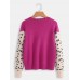 Women Leopard Print Round Neck Long Sleeve Sweaters