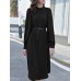 Solid Color Long Sleeve O  neck Puff Dress
