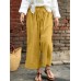 Women Casual Drawstring Waist Solid Holiday Vintage Wide Leg Pants With Pockets