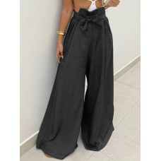 Women Floor Length Solid Pleating Casual Loose Fit Pants