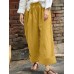 Women Casual Drawstring Waist Solid Holiday Vintage Wide Leg Pants With Pockets