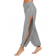 Women Side Split Elastic Waist Loose Solid Color Yoga Sports Casual Pants