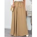 Women Casual Loose Solid Color Lace  Up Elastic Waist Wide Leg Pants With Pockets